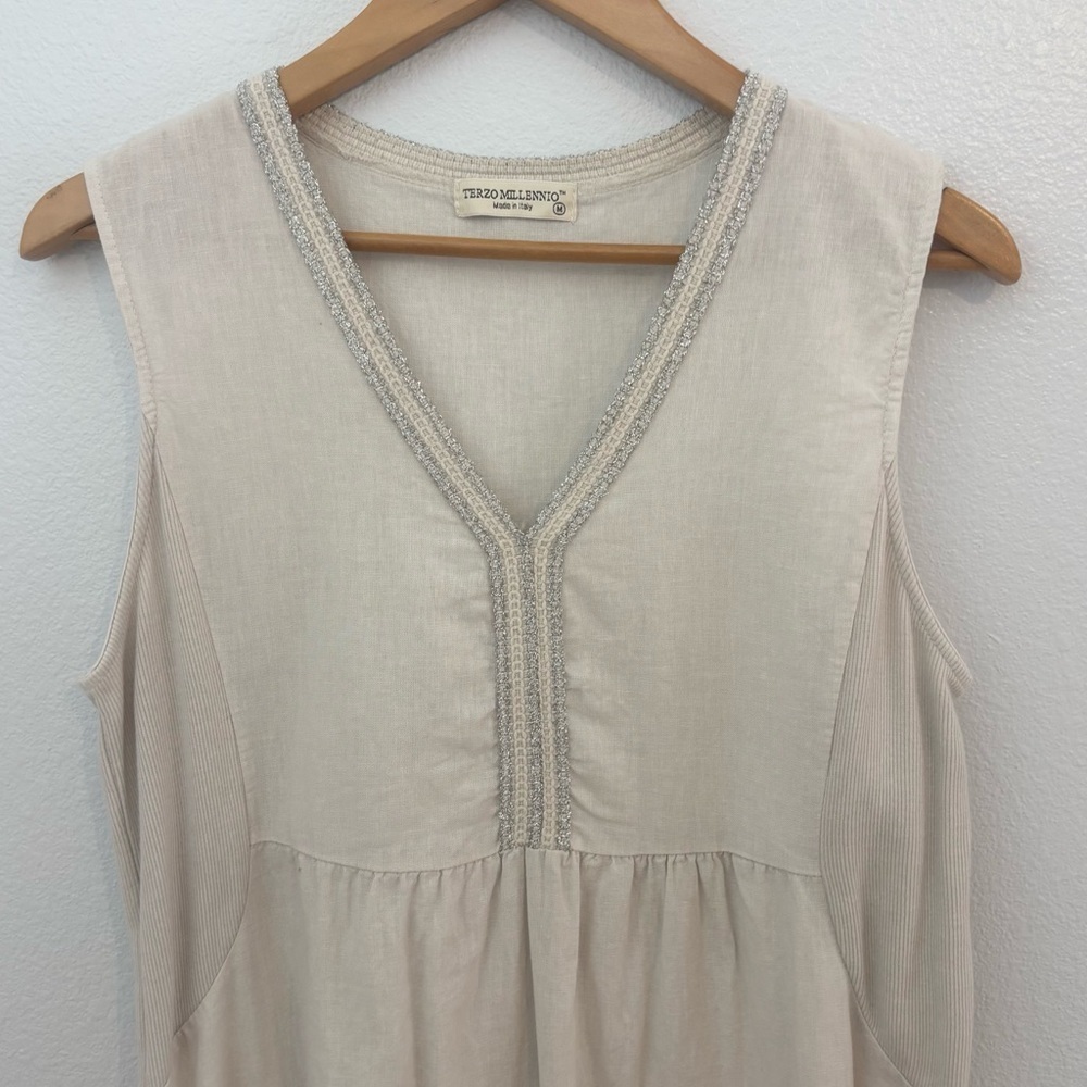 Terzo Millennio Linen Blend Coastal Shift Dress | Made in Italy Size M, Neutral - Picture 4 of 13